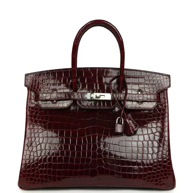 hermes Pre-owned Hermes Birkin 35 Bordeaux Shiny Porosus Crocodile Palladium Hardware