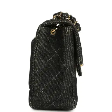 Chanel Vintage Chanel Mini Square Flap Bag Black Denim Gold Hardware | Thumbnail 2 Chanel Vintage Chanel Mini Square Flap Bag Black Denim Gold Hardware | Thumbnail 2