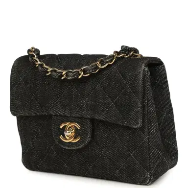 Chanel Vintage Chanel Mini Square Flap Bag Black Denim Gold Hardware | Thumbnail 4 Chanel Vintage Chanel Mini Square Flap Bag Black Denim Gold Hardware | Thumbnail 4