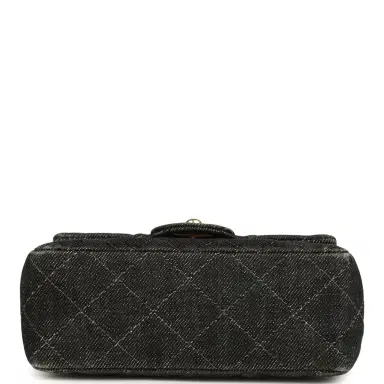 Chanel Vintage Chanel Mini Square Flap Bag Black Denim Gold Hardware | Thumbnail 5 Chanel Vintage Chanel Mini Square Flap Bag Black Denim Gold Hardware | Thumbnail 5