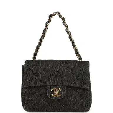 Chanel Vintage Chanel Mini Square Flap Bag Black Denim Gold Hardware | Thumbnail 6 Chanel Vintage Chanel Mini Square Flap Bag Black Denim Gold Hardware | Thumbnail 6