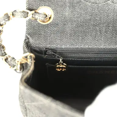 Chanel Vintage Chanel Mini Square Flap Bag Black Denim Gold Hardware | Thumbnail 9 Chanel Vintage Chanel Mini Square Flap Bag Black Denim Gold Hardware | Thumbnail 9
