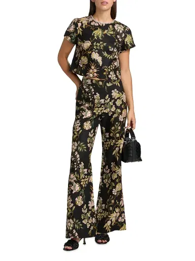 Cara Cara Women's Josephine Floral Linen Palazzo Pants - Clover Black | Thumbnail 2