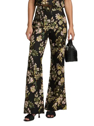 Cara Cara Women's Josephine Floral Linen Palazzo Pants - Clover Black | Thumbnail 3