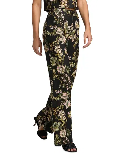 Cara Cara Women's Josephine Floral Linen Palazzo Pants - Clover Black | Thumbnail 4