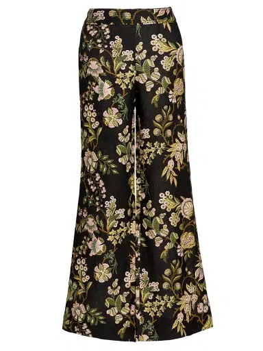 Cara Cara Women's Josephine Floral Linen Palazzo Pants - Clover Black | Thumbnail 1