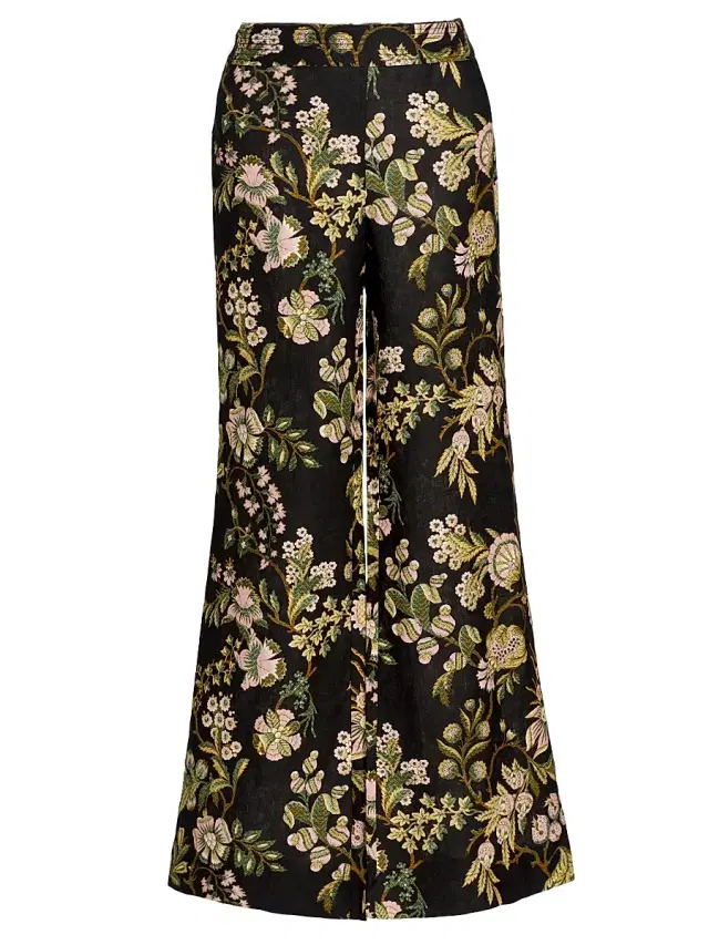 Women's Josephine Floral Linen Palazzo Pants - Clover Black