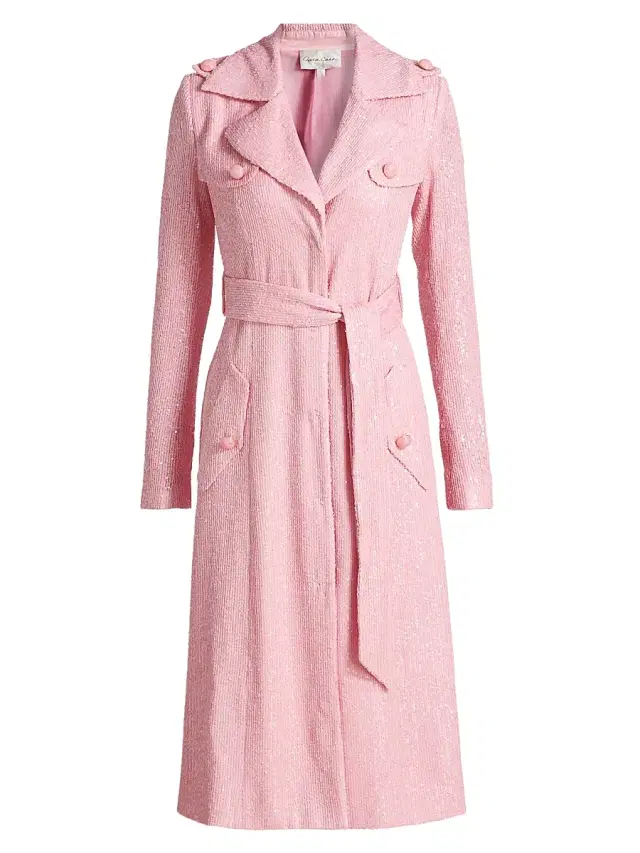 Women's Alpine Sequined Trench Coat - Regular Pink Sequin