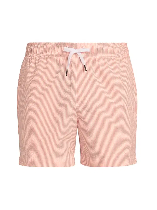 Men's Seersucker Drawstring Swim Shorts - Salmon