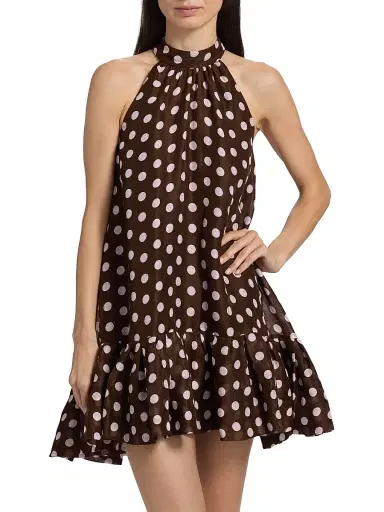 Cara Cara Women's Arca Polka Dot Linen-Silk Tent Minidress - Joelle Dot Brown - Size Large | Thumbnail 3 Cara Cara Women's Arca Polka Dot Linen-Silk Tent Minidress - Joelle Dot Brown - Size Large | Thumbnail 3