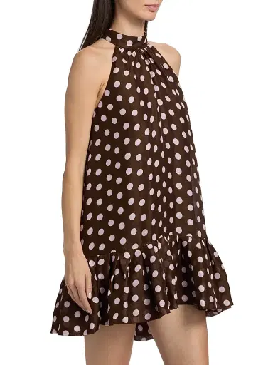 Cara Cara Women's Arca Polka Dot Linen-Silk Tent Minidress - Joelle Dot Brown - Size Large | Thumbnail 4 Cara Cara Women's Arca Polka Dot Linen-Silk Tent Minidress - Joelle Dot Brown - Size Large | Thumbnail 4