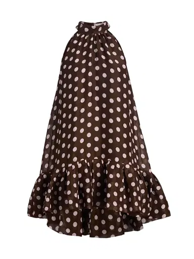 Cara Cara Women's Arca Polka Dot Linen-Silk Tent Minidress - Joelle Dot Brown - Size Large | Thumbnail 1 Cara Cara Women's Arca Polka Dot Linen-Silk Tent Minidress - Joelle Dot Brown - Size Large | Thumbnail 1