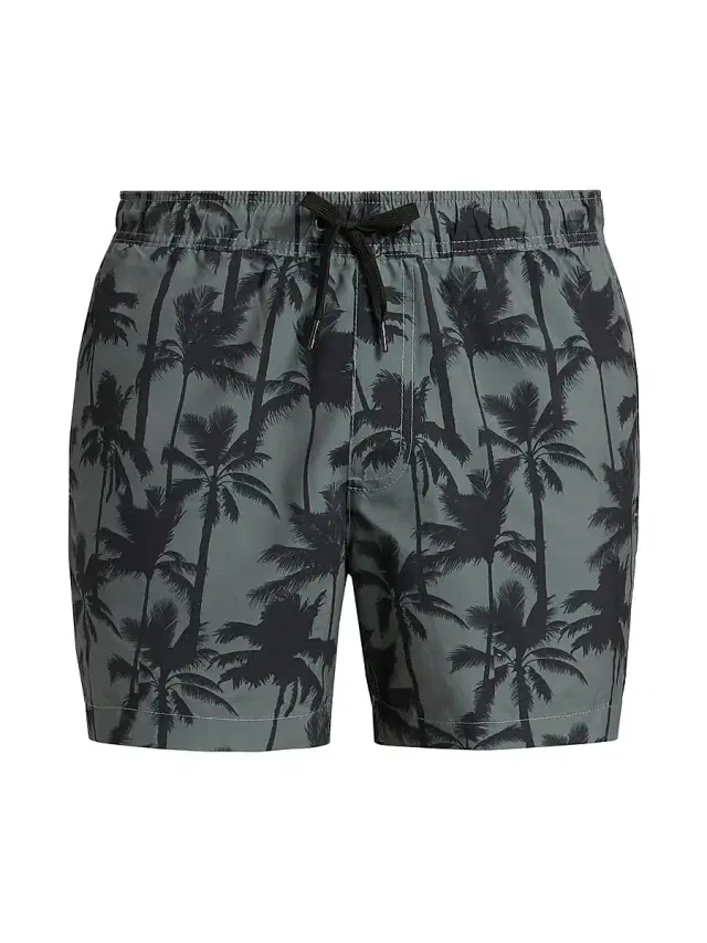 Saks Fifth Avenue Men's Breezy Palms Printed Drawstring Swim Shorts - Sage Multi