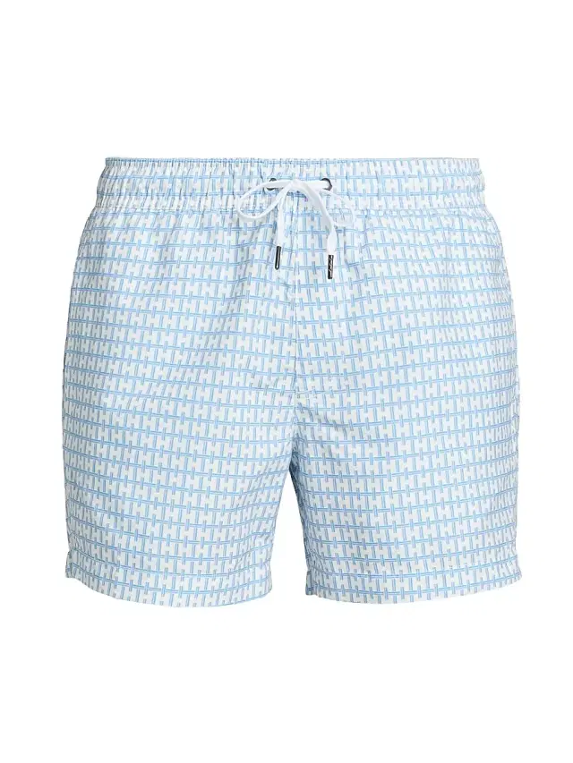 Men's Geometric Drawstring Swim Shorts - Pool Blue Multi Men's Geometric Drawstring Swim Shorts - Pool Blue Multi