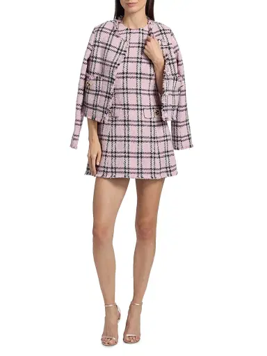 Cara Cara Women's Posie Plaid Sleeveless Minidress - Pink Green Boucle Plaid - Size 12 | Thumbnail 2