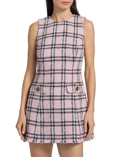 Cara Cara Women's Posie Plaid Sleeveless Minidress - Pink Green Boucle Plaid - Size 12 | Thumbnail 3