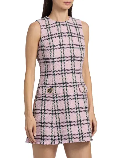 Cara Cara Women's Posie Plaid Sleeveless Minidress - Pink Green Boucle Plaid - Size 12 | Thumbnail 4