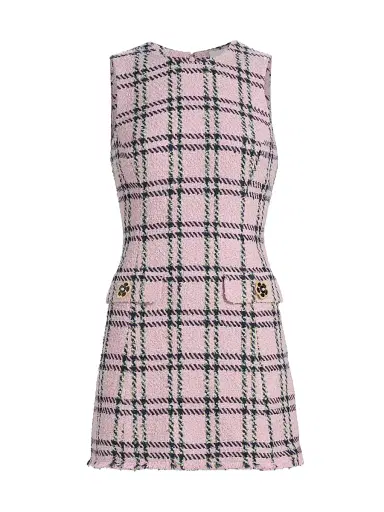 Cara Cara Women's Posie Plaid Sleeveless Minidress - Pink Green Boucle Plaid - Size 12 | Thumbnail 1