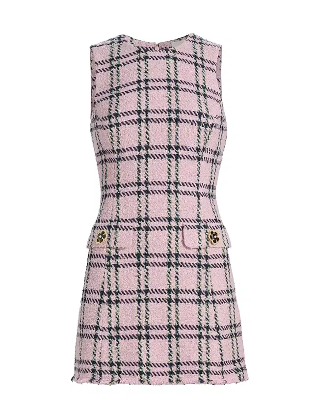 Cara Cara Women's Posie Plaid Sleeveless Minidress - Pink Green Boucle Plaid
