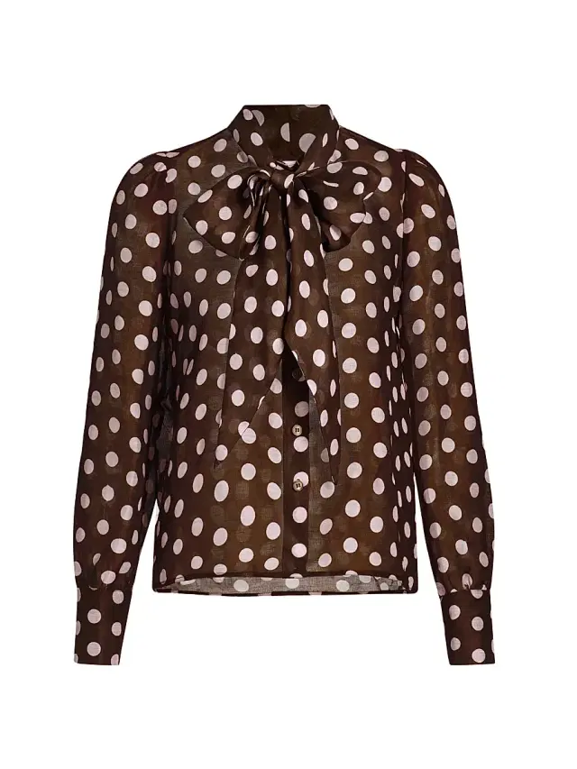 Women's Chili Polka Dot Linen-Silk Shirt - Joelle Dot Brown