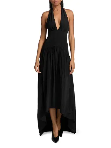 AZEEZA Women's Zsa Zsa Halter Silk-Blend Crepe de Chine Gown - Black - Size XL | Thumbnail 2