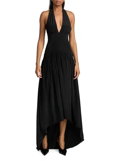 AZEEZA Women's Zsa Zsa Halter Silk-Blend Crepe de Chine Gown - Black - Size XL | Thumbnail 3