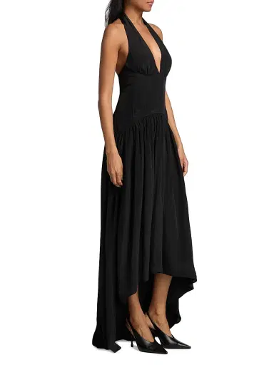 AZEEZA Women's Zsa Zsa Halter Silk-Blend Crepe de Chine Gown - Black - Size XL | Thumbnail 4