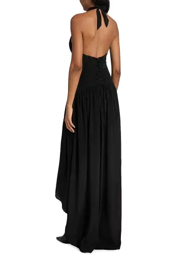 AZEEZA Women's Zsa Zsa Halter Silk-Blend Crepe de Chine Gown - Black - Size XL | Thumbnail 5