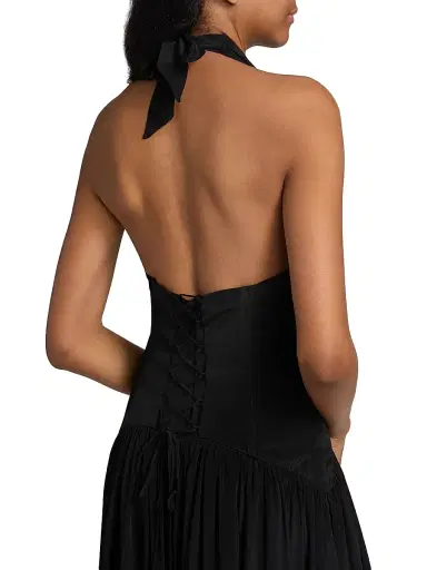 AZEEZA Women's Zsa Zsa Halter Silk-Blend Crepe de Chine Gown - Black - Size XL | Thumbnail 6