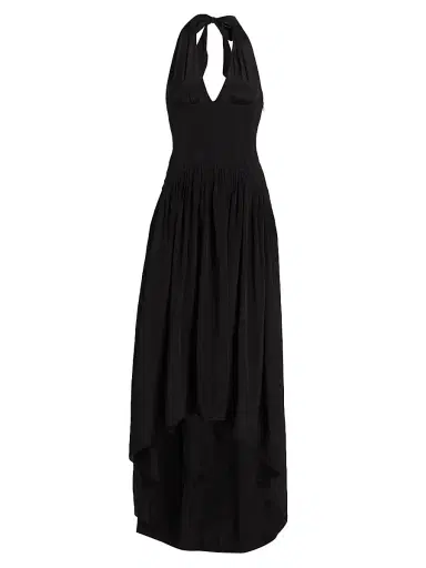 AZEEZA Women's Zsa Zsa Halter Silk-Blend Crepe de Chine Gown - Black - Size XL | Thumbnail 1