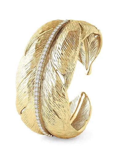 Anabel Aram Women's Feather 18K-Gold-Plated & Crystal Wide Hinged Cuff - Gold | Thumbnail 3 Anabel Aram Women's Feather 18K-Gold-Plated & Crystal Wide Hinged Cuff - Gold | Thumbnail 3