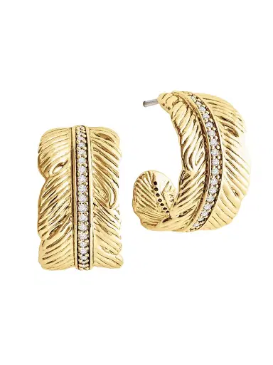 Anabel Aram Women's Feather 18K-Gold-Plated & Crystal Hoop Earrings - Gold | Thumbnail 2 Anabel Aram Women's Feather 18K-Gold-Plated & Crystal Hoop Earrings - Gold | Thumbnail 2