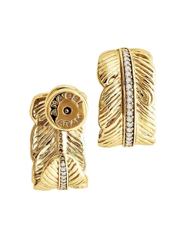Anabel Aram Women's Feather 18K-Gold-Plated & Crystal Hoop Earrings - Gold | Thumbnail 3 Anabel Aram Women's Feather 18K-Gold-Plated & Crystal Hoop Earrings - Gold | Thumbnail 3