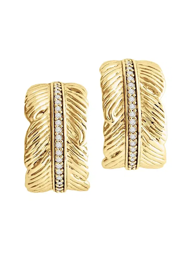 Women's Feather 18K-Gold-Plated & Crystal Hoop Earrings - Gold