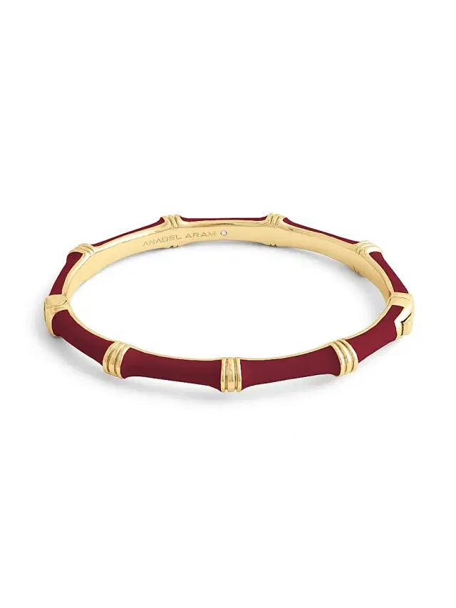 Women's Bamboo 18K-Gold-Plated & Enamel Hinged Bangle - Burgundy