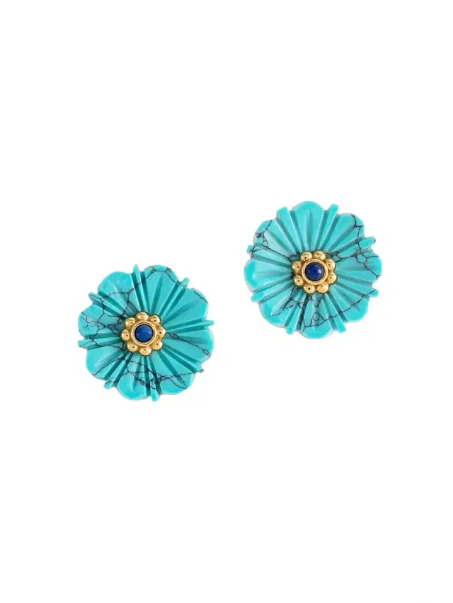 Women's Milos 18K-Gold-Plated & Turquoise Carved Flower Stud Earrings - Turquoise