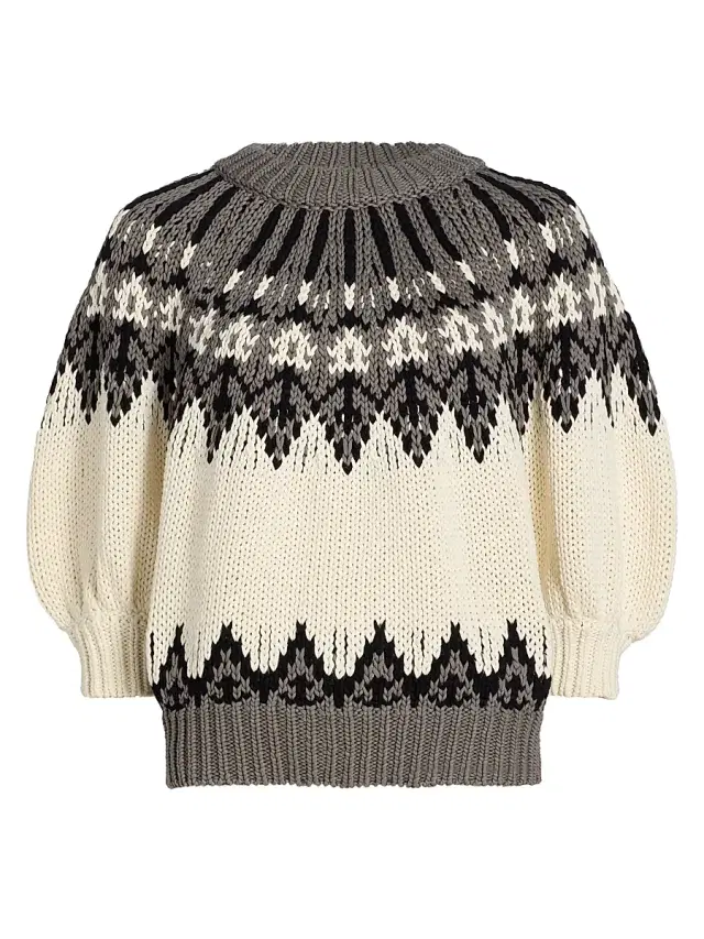 Altuzarra Women's Marty Chunky Colorworked Puff-Sleeve Sweater - Toffee