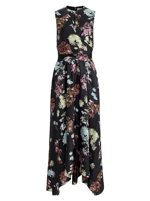 Women's Penny Floral Silk Belted Maxi Dress - Black Flowers