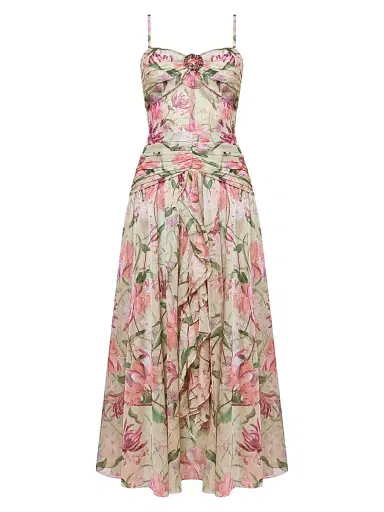 PatBo Women's Honey Flower Chiffon Midi-Dress - Green - Size 8 | Thumbnail 1