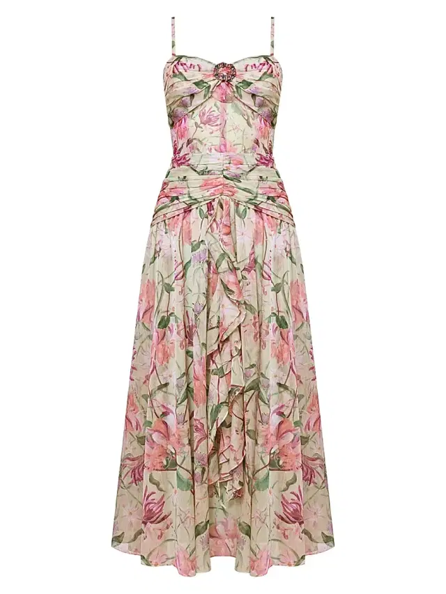Women's Honey Flower Chiffon Midi-Dress - Green