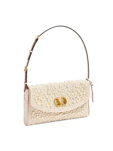 Valentino Garavani Women's DeVain Small Shoulder Bag with Pearls and Rhinestones - Cream | Thumbnail 4 Valentino Garavani Women's DeVain Small Shoulder Bag with Pearls and Rhinestones - Cream | Thumbnail 4
