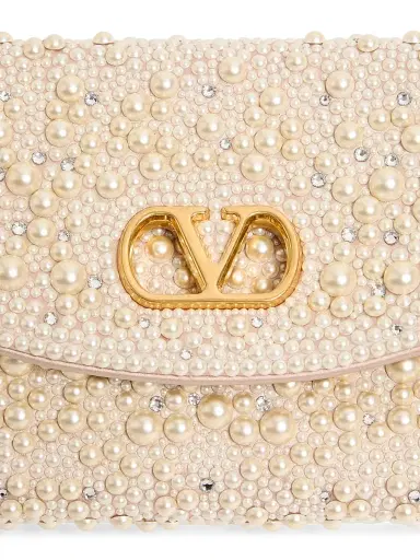 Valentino Garavani Women's DeVain Small Shoulder Bag with Pearls and Rhinestones - Cream | Thumbnail 8 Valentino Garavani Women's DeVain Small Shoulder Bag with Pearls and Rhinestones - Cream | Thumbnail 8