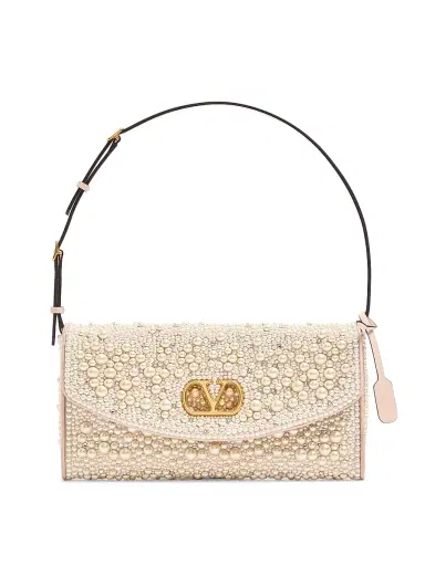 Valentino Garavani Women's DeVain Small Shoulder Bag with Pearls and Rhinestones - Cream | Thumbnail 1 Valentino Garavani Women's DeVain Small Shoulder Bag with Pearls and Rhinestones - Cream | Thumbnail 1