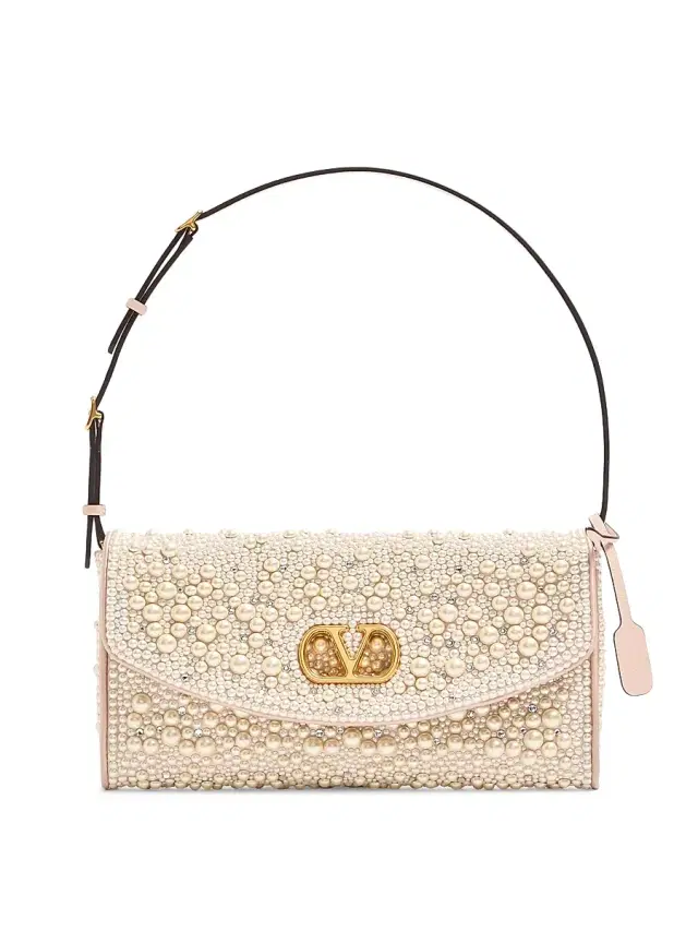 Valentino Garavani Women's DeVain Shoulder Bag with Pearls and Rhinestones - Cream