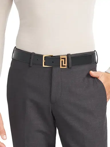 Versace Men's Greca Leather Belt - Black Gold | Thumbnail 2 Versace Men's Greca Leather Belt - Black Gold | Thumbnail 2