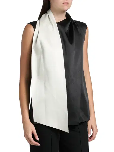 Adam Lippes Women's Bi-Color Satin Scarfneck Blouse - Black Ivory - Size 10 | Thumbnail 4