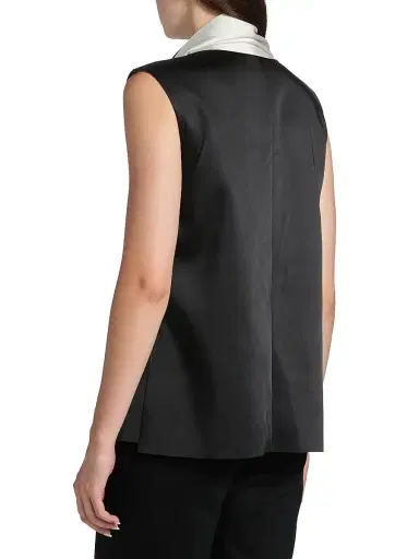Adam Lippes Women's Bi-Color Satin Scarfneck Blouse - Black Ivory - Size 10 | Thumbnail 5