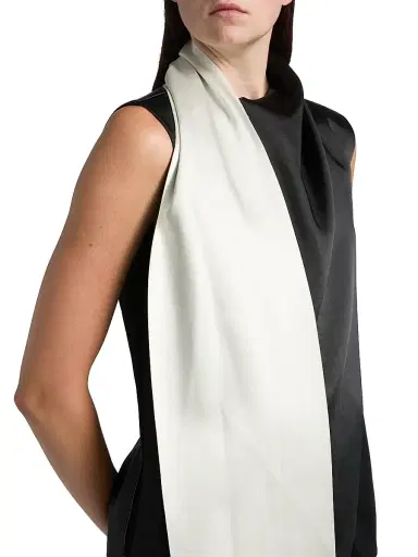 Adam Lippes Women's Bi-Color Satin Scarfneck Blouse - Black Ivory - Size 10 | Thumbnail 6