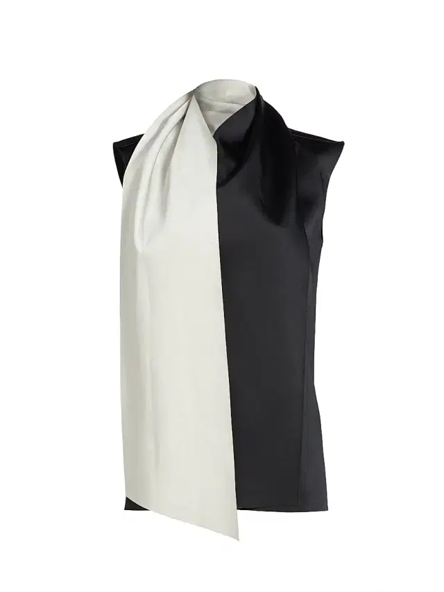 Adam Lippes Women's Bi-Color Satin Scarfneck Blouse - Black