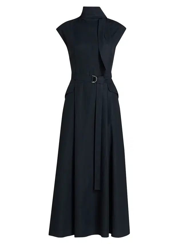 Women's Akane Tie-Waist Poplin Cotton Maxi Dress - Navy
